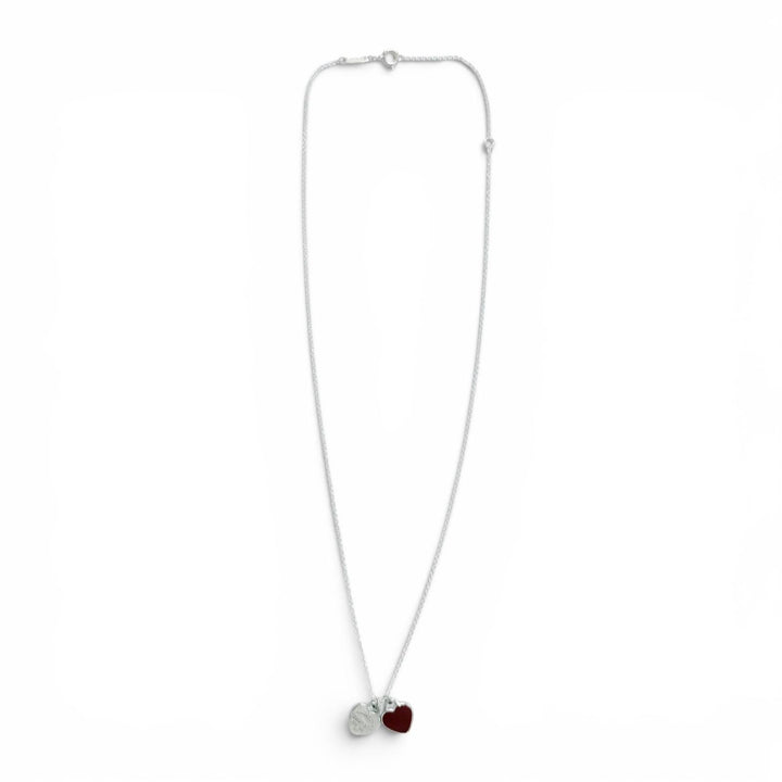 極美品△TIFFANY&amp;Co. ティファニー リターン トゥ ティファニー ミニ ダブル ハートタグ ペンダント ネックレス AG925 レッド 重量3.3g