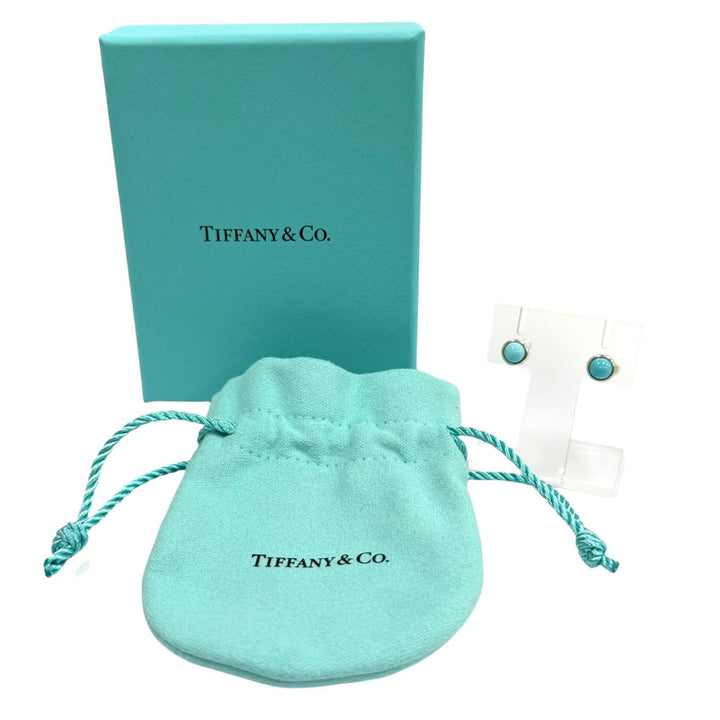 美品★TIFFANY&amp;Co. ティファニー エルサペレッティ カボション バイ ザ ヤード ピアス AG925 ターコイズ ブルー 重量1.7g 箱・袋付