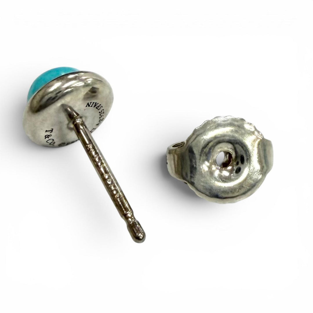 美品★TIFFANY&amp;Co. ティファニー エルサペレッティ カボション バイ ザ ヤード ピアス AG925 ターコイズ ブルー 重量1.7g 箱・袋付