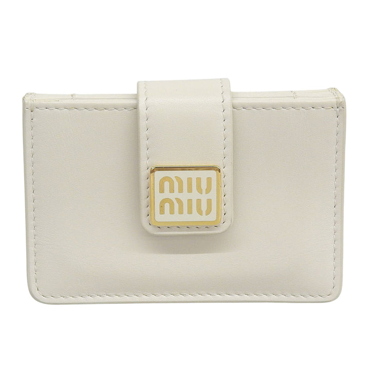 美品▲MIUMIU ミュウミュウ 5MC280 レザー 名刺入れ パスケース カードケース アイボリー ゴールド金具 イタリア製 レディース 箱付き