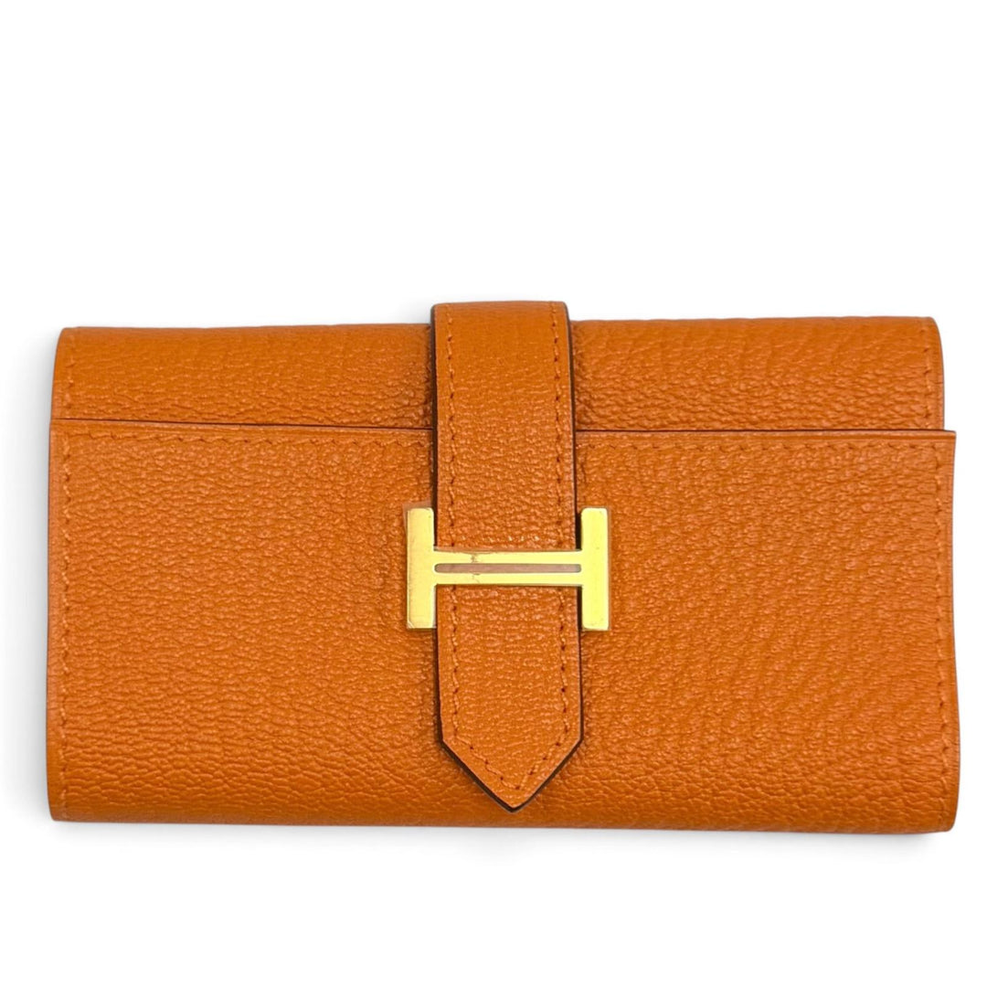 未使用品★HERMES エルメス ベアン オレンジ シェーブルミゾル ゴールド金具 H金具付き 4連 キーケース オレンジ W刻印 フランス製 箱付