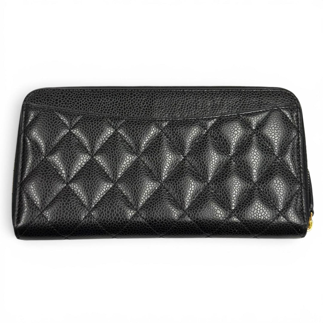 良品★CHANEL シャネル AP0242 マトラッセ キャビアスキン タイムレス クラシック ロング ジップウォレット 長財布 黒 ゴールド金具 箱付