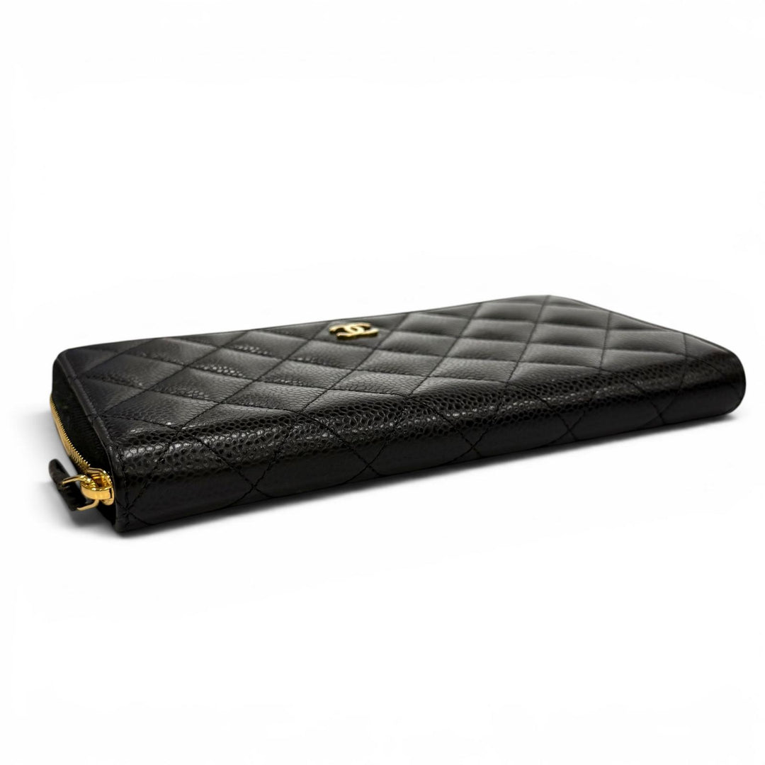 良品★CHANEL シャネル AP0242 マトラッセ キャビアスキン タイムレス クラシック ロング ジップウォレット 長財布 黒 ゴールド金具 箱付