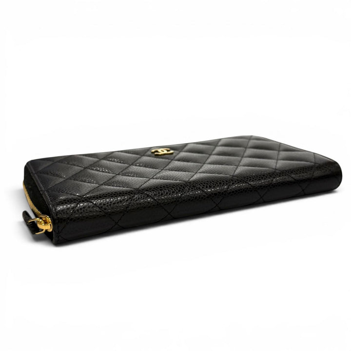 良品★CHANEL シャネル AP0242 マトラッセ キャビアスキン タイムレス クラシック ロング ジップウォレット 長財布 黒 ゴールド金具 箱付