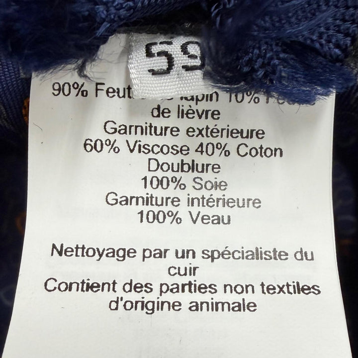 美品▼HERMES エルメス ウール 裏地シルク100% ホース金具付き フェルト 中折れ帽子 ハット ネイビー 59 イタリア製 正規品 メンズ 箱付