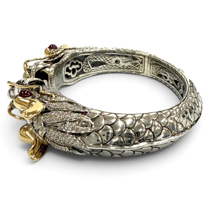 極美品★JOHN HARDY ジョンハーディー 925 18K ダイヤ ドラゴン バングル ブレスレット シルバー ゴールド 重量69.7g 箱付き