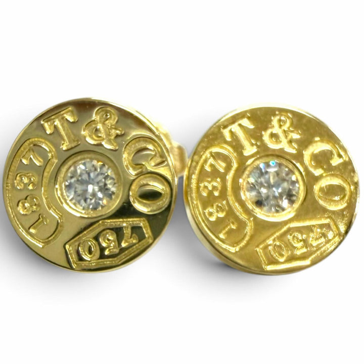 極美品□TIFFANY&amp;Co. ティファニー AU750 1Pダイヤモンド 1837 サークル ピアス イエローゴールド イタリア製 重量2.64g レディース