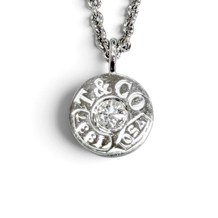 美品△TIFFANY&amp;Co. ティファニー 1837 サークル ネックレス 1Pダイヤモンド 750(WG) ホワイトゴールド イタリア製 重量4.21g レディース