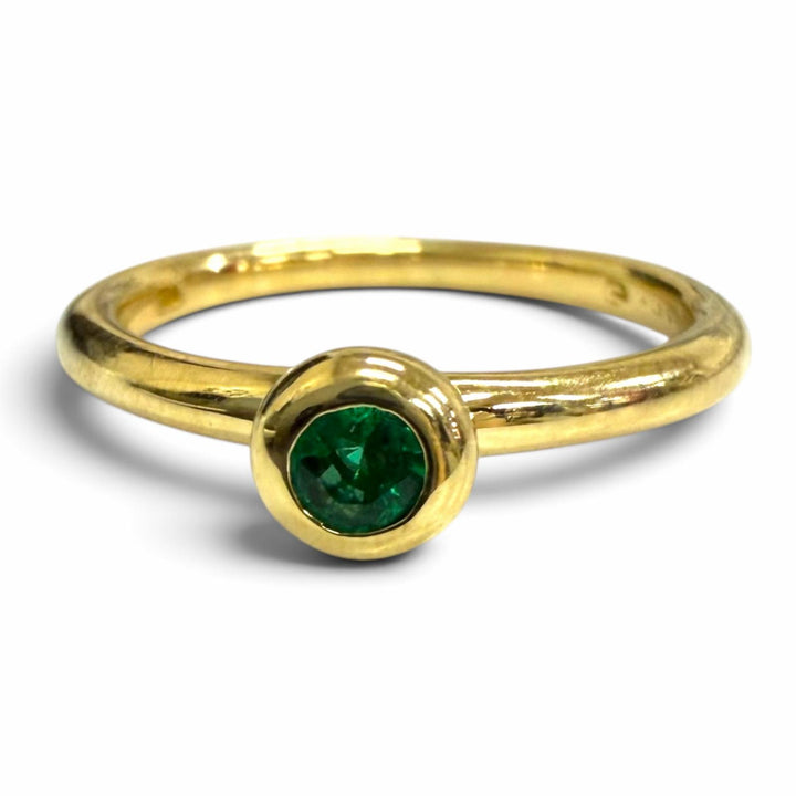 極美品□TIFFANY&amp;Co. ティファニー ヴィンテージ ビゼット 750 1Pエメラルド リング 指輪 イエローゴールド グリーン JP8号 重量2.74g