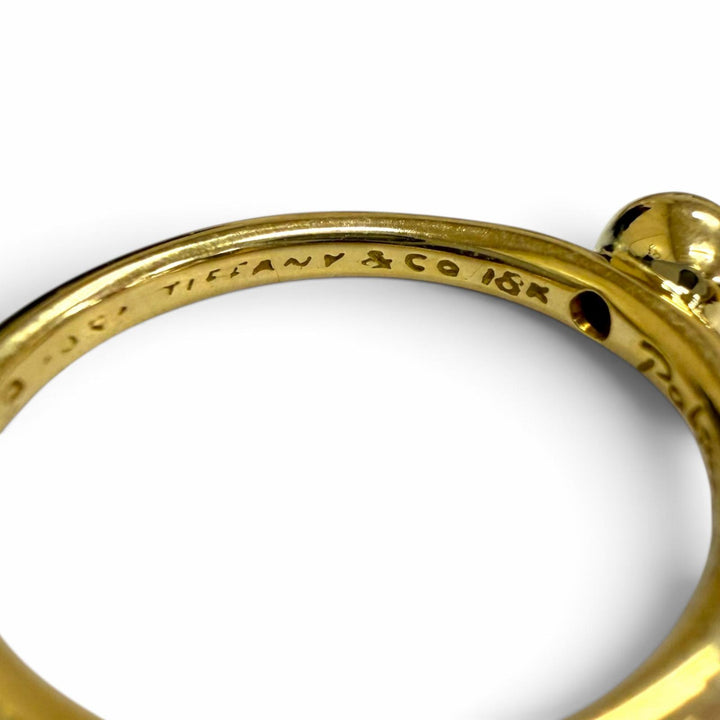 極美品□TIFFANY&amp;Co. ティファニー ヴィンテージ ビゼット 750 1Pエメラルド リング 指輪 イエローゴールド グリーン JP8号 重量2.74g