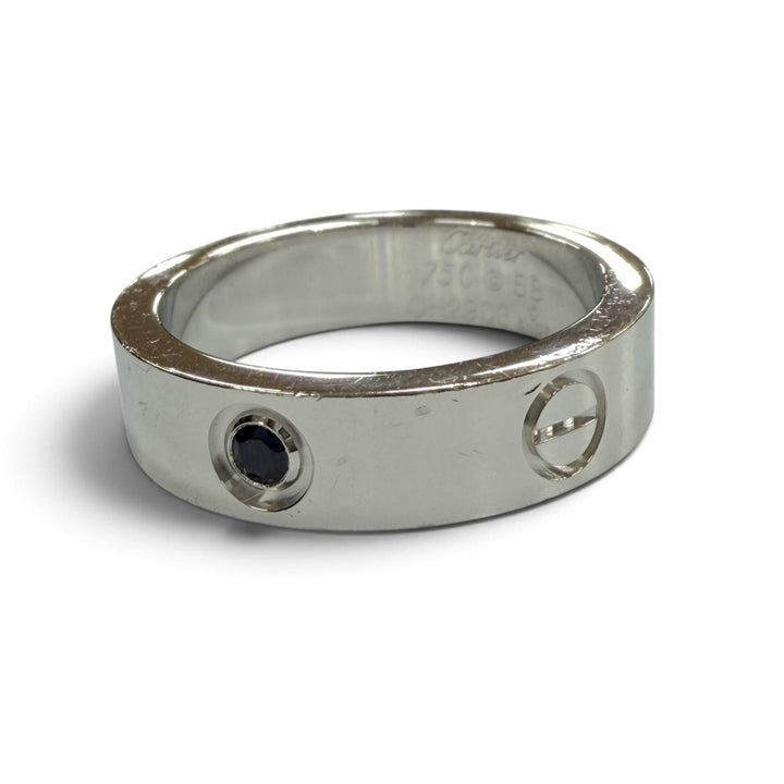 良品▼Cartier カルティエ OH2903 ラブ 750(WG) 1Pブラックサファイア リング 指輪 シルバー 58 JP18号相当 重量11.14g メンズ