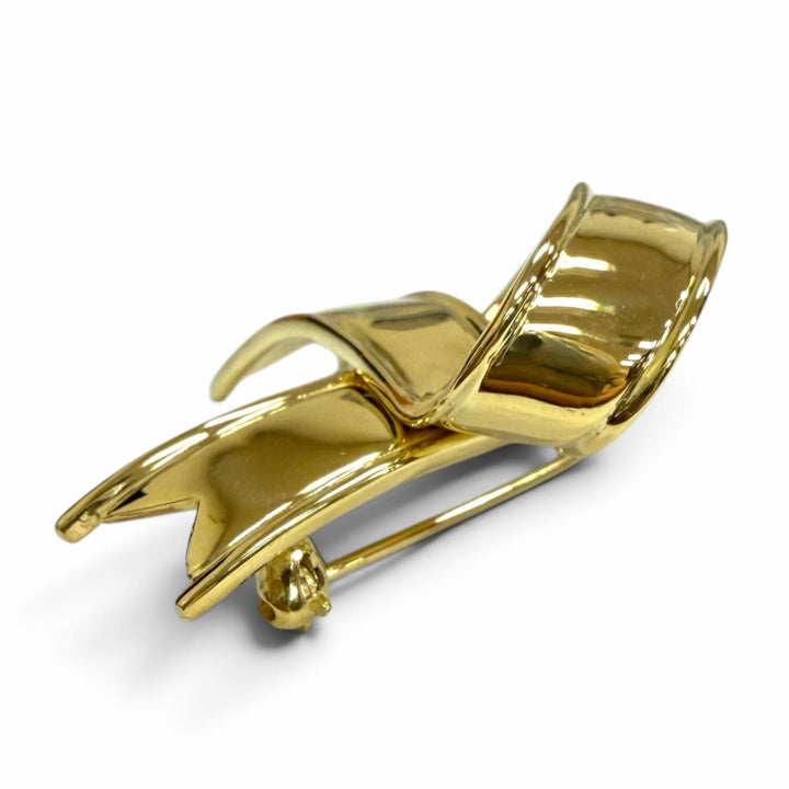 極美品□TIFFANY&amp;Co. ティファニー ヴィンテージ 18K リボン ブローチ バッジ アクセサリー イエローゴールド 重量11.5g レディース