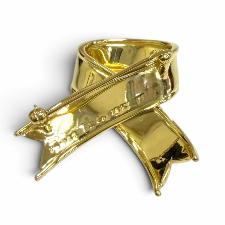 極美品□TIFFANY&amp;Co. ティファニー ヴィンテージ 18K リボン ブローチ バッジ アクセサリー イエローゴールド 重量11.5g レディース