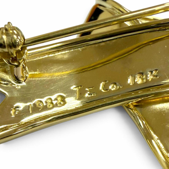 極美品□TIFFANY&amp;Co. ティファニー ヴィンテージ 18K リボン ブローチ バッジ アクセサリー イエローゴールド 重量11.5g レディース