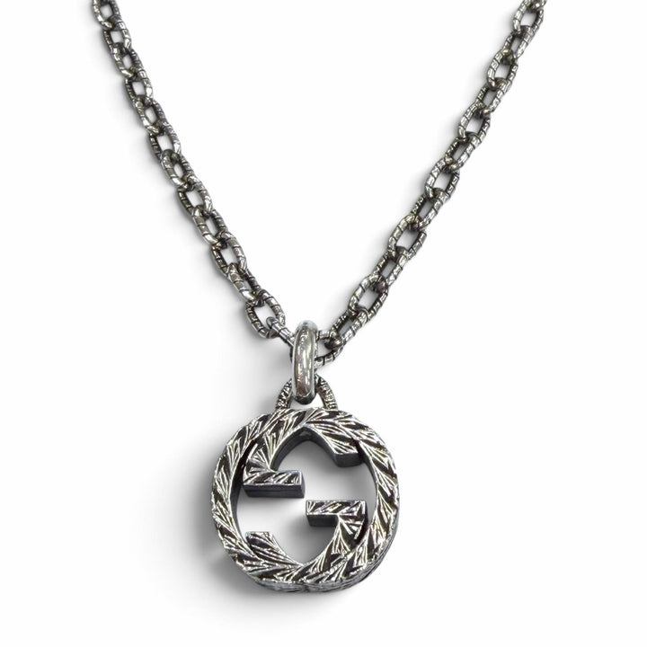 美品▼GUCCI グッチ 455307 インターロッキングG アラベスク AG925 チェーン ネックレス シルバー イタリア製 重量19g メンズ レディース
