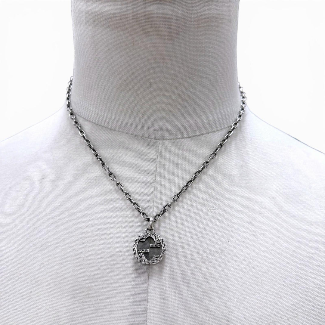 美品▼GUCCI グッチ 455307 インターロッキングG アラベスク AG925 チェーン ネックレス シルバー イタリア製 重量19g メンズ レディース