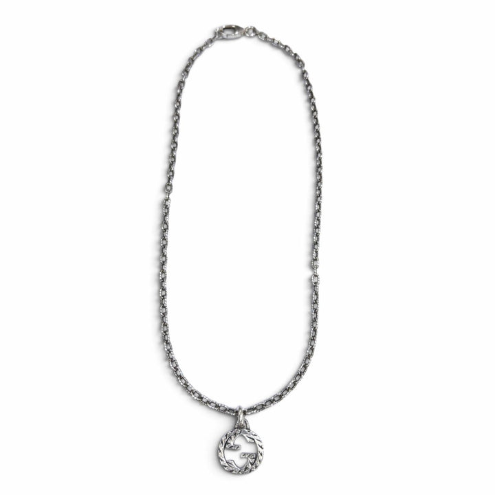 美品▼GUCCI グッチ 455307 インターロッキングG アラベスク AG925 チェーン ネックレス シルバー イタリア製 重量19g メンズ レディース