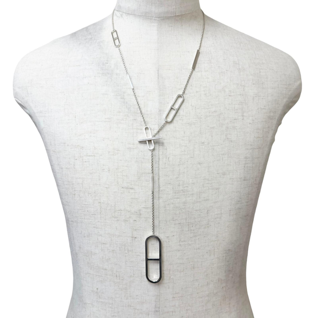 美品□HERMES エルメス エヴァー AG925 シェーヌダンクル ロング チェーンネックレス シルバー イタリア製 重量34.3g メンズ レディース