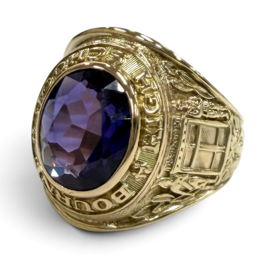 美品★BALFOUR バルフォア ヴィンテージ BOURNE HIGH SCHOOL 1963 K10 カラーストーン カレッジ リング JP17号相当 重量9.92g メンズ