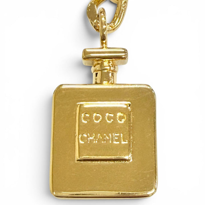 良品△CHANEL シャネル ロゴパフュームボトルチャーム ダブルチェーンベルト 全長81cm ゴールド レディース 箱付き ゴージャス◎