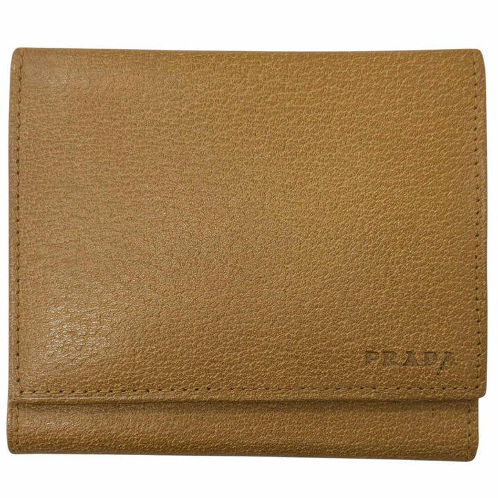 極美品□PRADA プラダ 1M0176 レザー ロゴ型押し コンパクトウォレット 三つ折り財布 CUOIO イタリア製 メンズ レディース オススメ◎