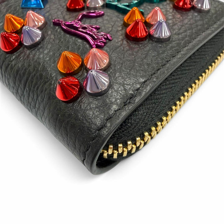 極美品▼Christian Louboutin クリスチャンルブタン パネトーネ スタッズ レザー コンパクトウォレット ラウンドファスナー コインケース