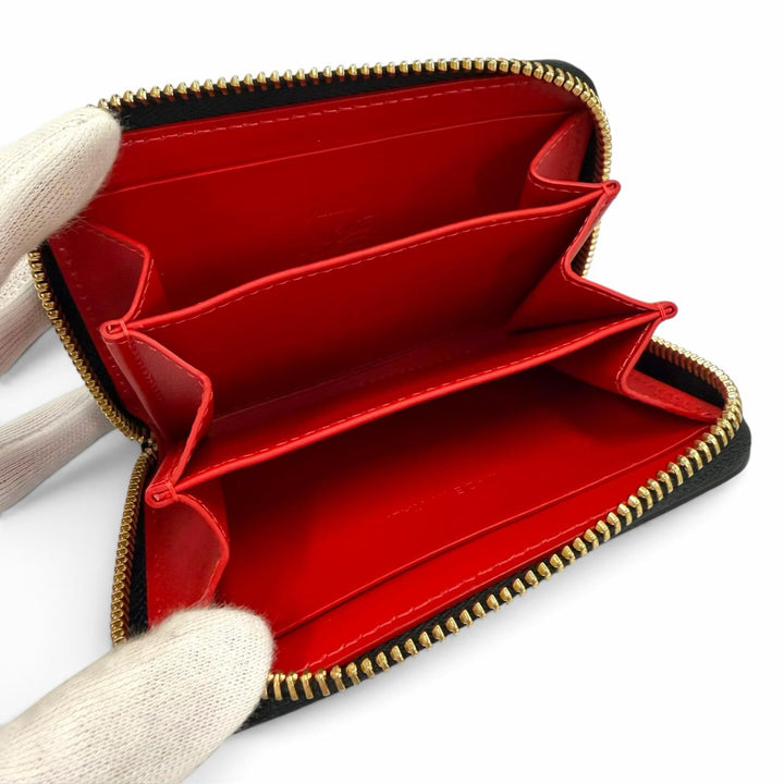 極美品▼Christian Louboutin クリスチャンルブタン パネトーネ スタッズ レザー コンパクトウォレット ラウンドファスナー コインケース