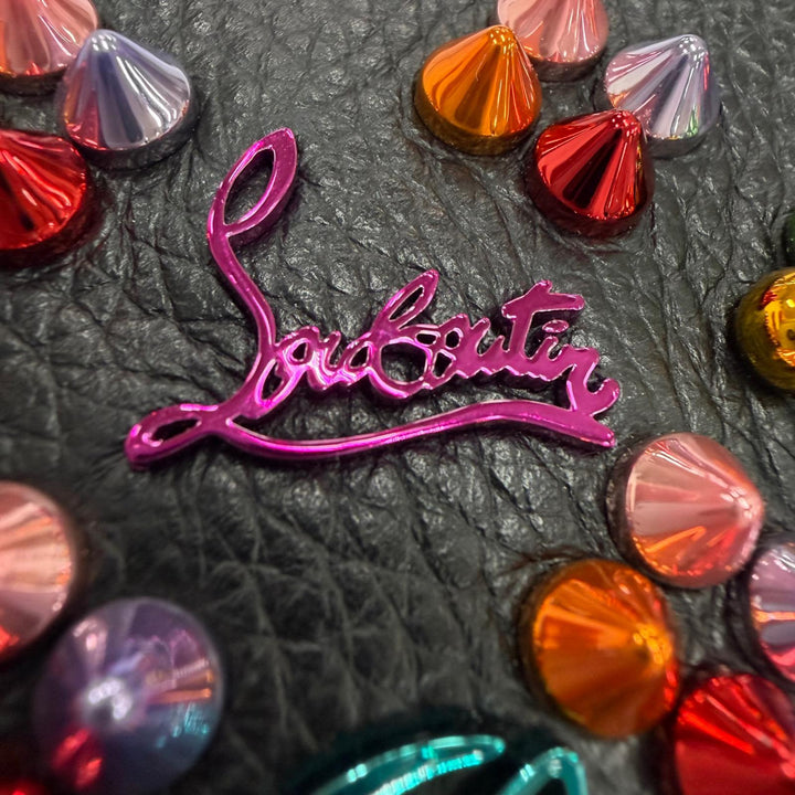 極美品▼Christian Louboutin クリスチャンルブタン パネトーネ スタッズ レザー コンパクトウォレット ラウンドファスナー コインケース