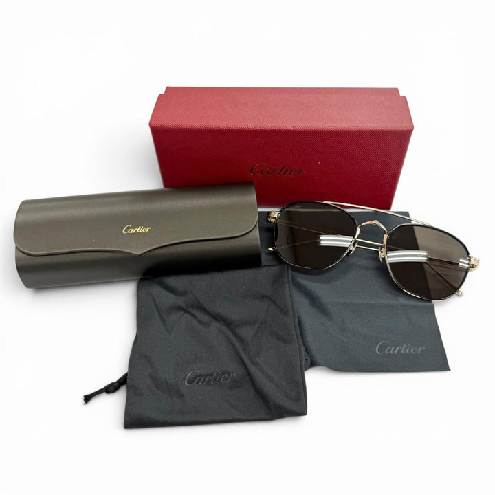 極美品△Cartier カルティエ CT0251S C ドゥ カルティエ ツーブリッジ サングラス ゴールド レンズ：ブラック 55□21 145 デモレンズ