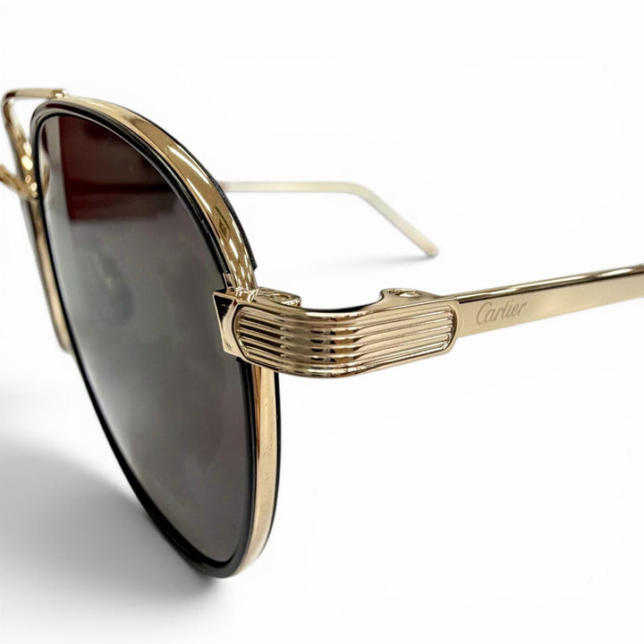 極美品△Cartier カルティエ CT0251S C ドゥ カルティエ ツーブリッジ サングラス ゴールド レンズ：ブラック 55□21 145 デモレンズ
