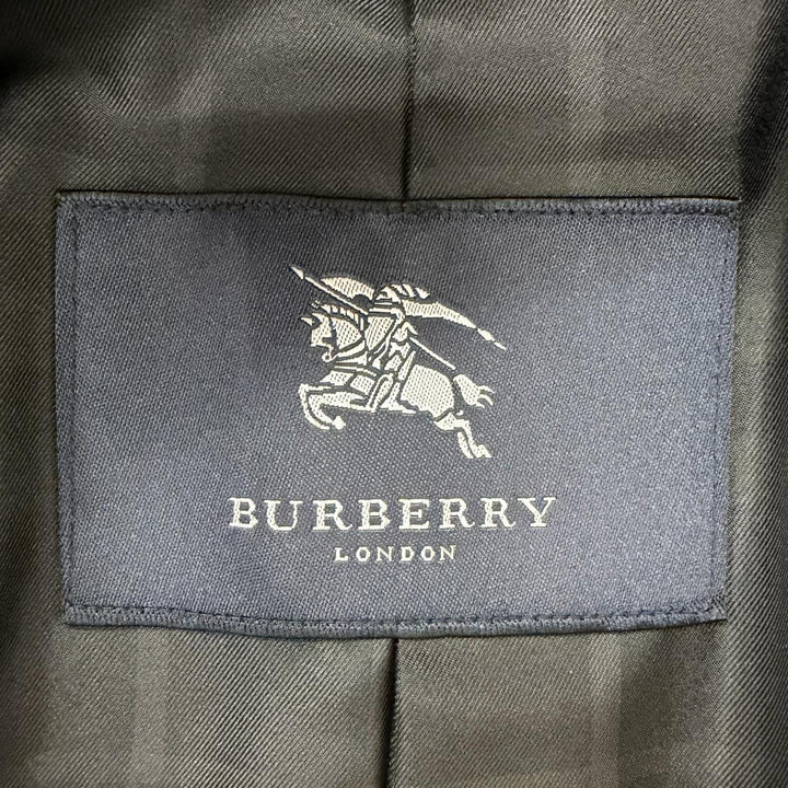 美品□BURBERRY LONDON バーバリーロンドン カシミヤ アンゴラ 裏チェック柄 フライフロント ステンカラーコート 紺 L 日本製 正規品
