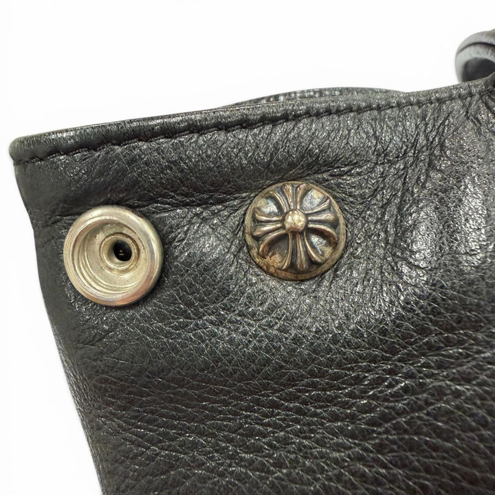 美品▼CHROME HEARTS クロムハーツ JJディーン ラージ ライダース レザー 925 ダガージップ トートバッグ ブラック シルバー 保存袋付き