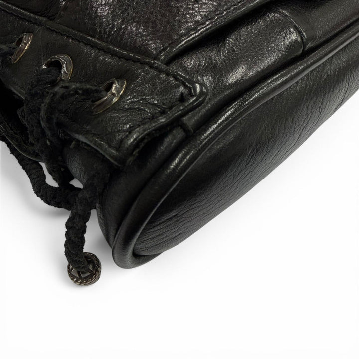 美品▼CHROME HEARTS クロムハーツ JJディーン ラージ ライダース レザー 925 ダガージップ トートバッグ ブラック シルバー 保存袋付き