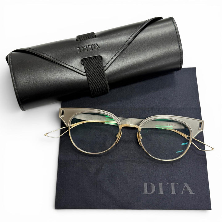 美品△DITA ディータ DTX109 BRIXA ブリクサ ブローライン メガネ 眼鏡 アイウェア ガンメタリック ゴールド 51□19-146 度入り 日本製