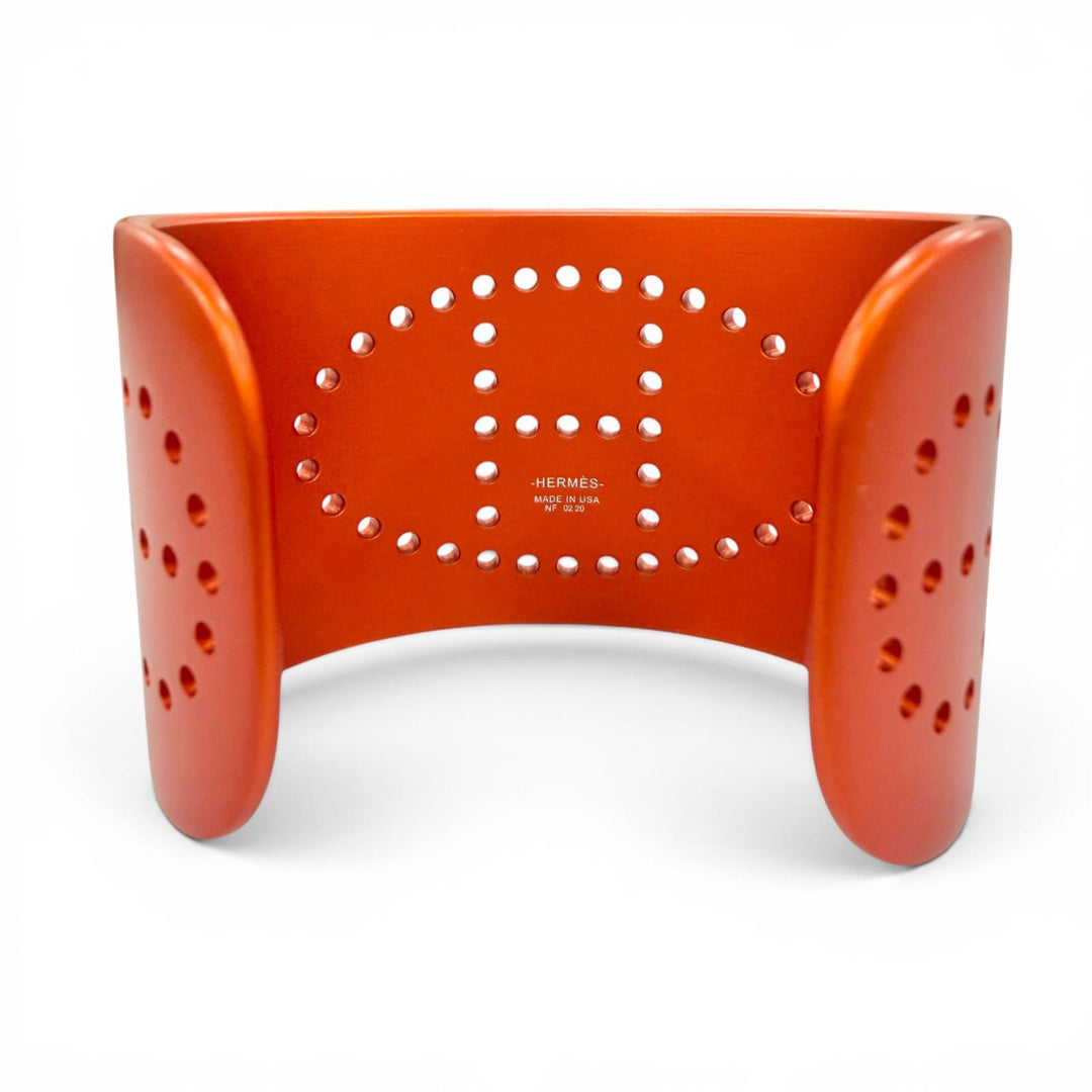 極美品☆HERMES エルメス エヴリン バングル アルミニウム Hロゴ・シェーヌダンクル ブレスレット バングル オレンジ USA製 レディース