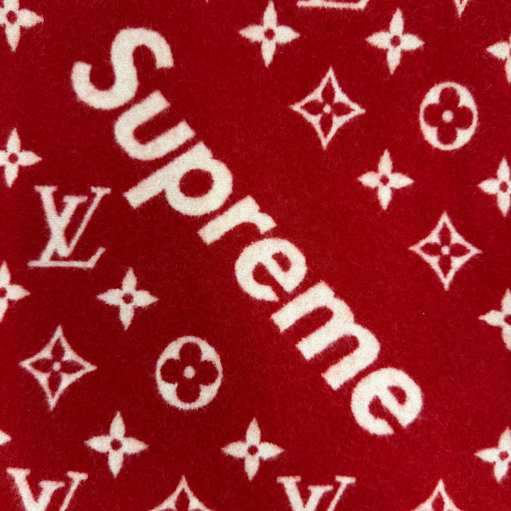 美品☆LOUIS VUITTON×Supreme ルイヴィトン×シュプリーム MP1890 カシミヤ混 フリンジ マフラー レッド イギリス製 正規品 レディース