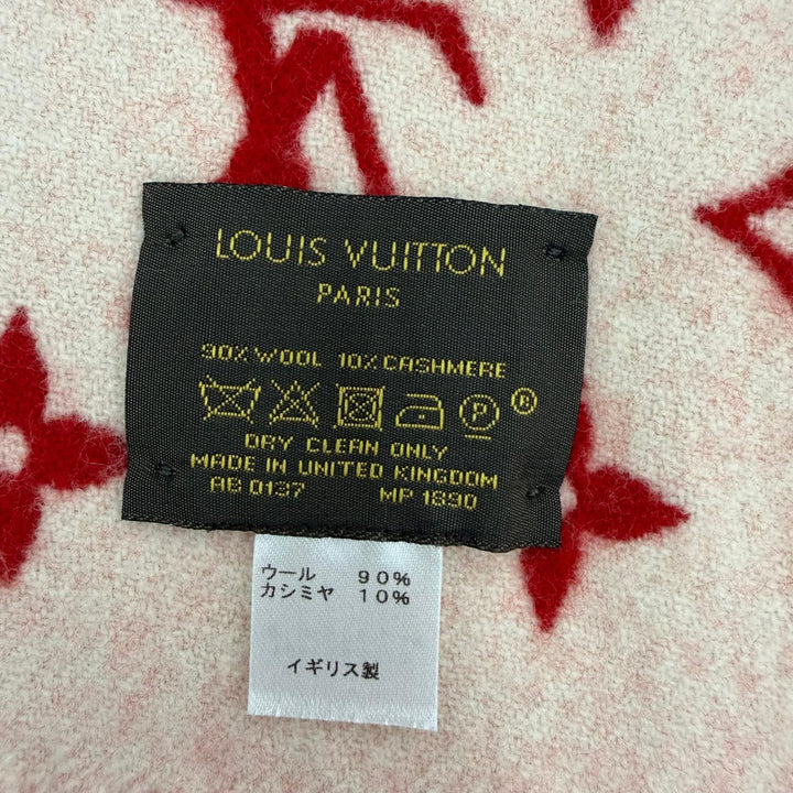 美品☆LOUIS VUITTON×Supreme ルイヴィトン×シュプリーム MP1890 カシミヤ混 フリンジ マフラー レッド イギリス製 正規品 レディース