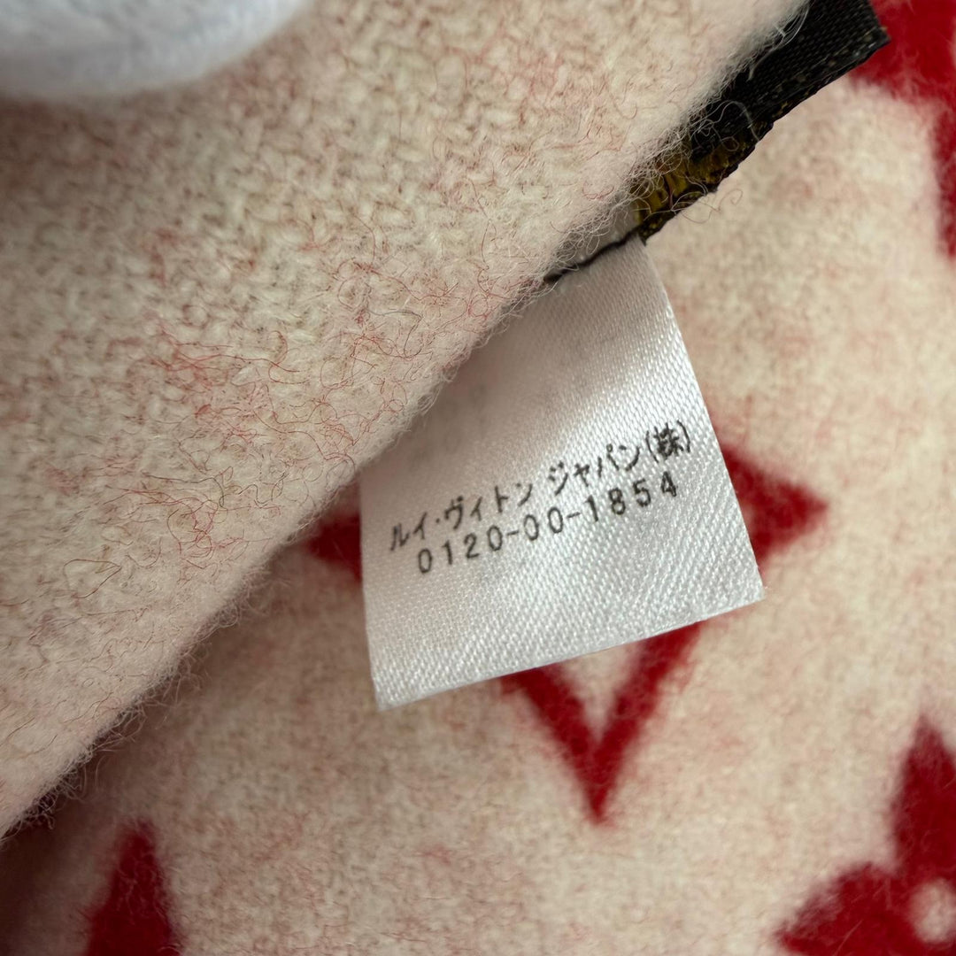 美品☆LOUIS VUITTON×Supreme ルイヴィトン×シュプリーム MP1890 カシミヤ混 フリンジ マフラー レッド イギリス製 正規品 レディース
