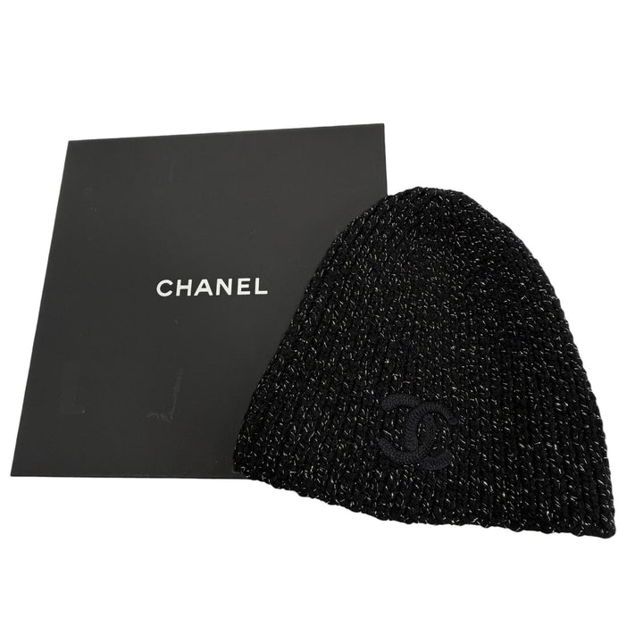 極美品▼CHANEL シャネル 25-26年製 AAB710 カシミヤ97% クルーズコレクション ココメーク ラメ 帽子 ビーニー ニットキャップ 正規品