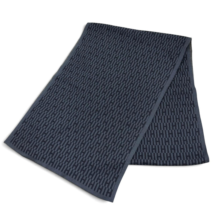 未使用品★HERMES エルメス カシミヤ シルク混 Hロゴ 総柄 ストール マフラー ネイビー オレンジ フランス製 メンズ 箱付き