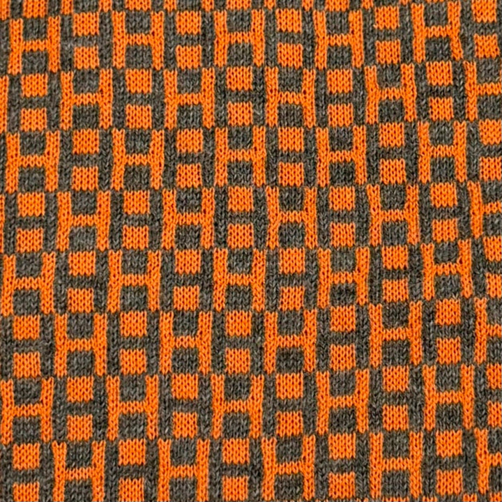 未使用品★HERMES エルメス カシミヤ シルク混 Hロゴ 総柄 ストール マフラー ネイビー オレンジ フランス製 メンズ 箱付き