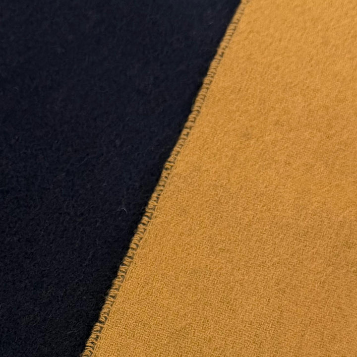 極美品▼HERMES エルメス レクトヴェルソ カシミヤ100% ロゴ刺繍 バイカラー リバーシブル フリンジ マフラー ブラウン ネイビー メンズ