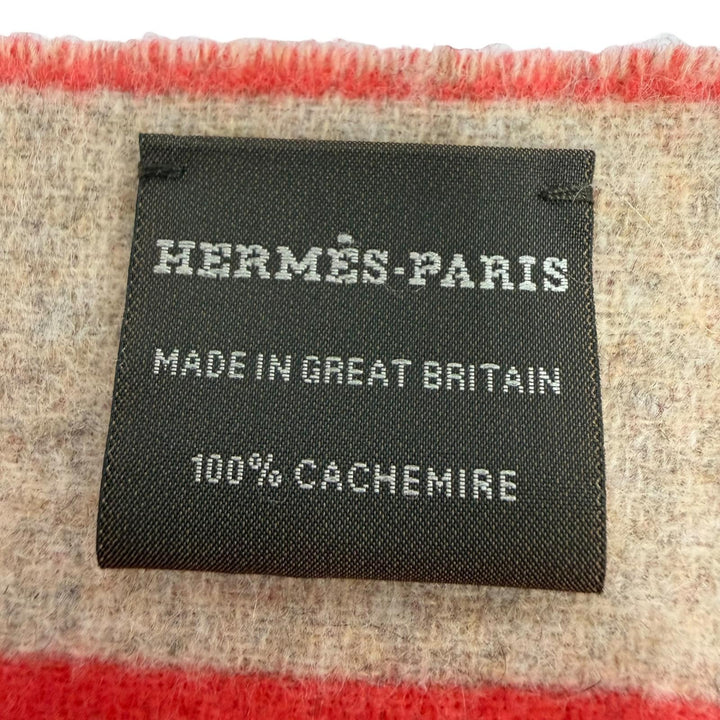 極美品☆HERMES エルメス ラブストーリー マフラー カシミヤ100％ フリンジ付 ホース柄 馬柄 レッド ベージュ レディース 箱付き