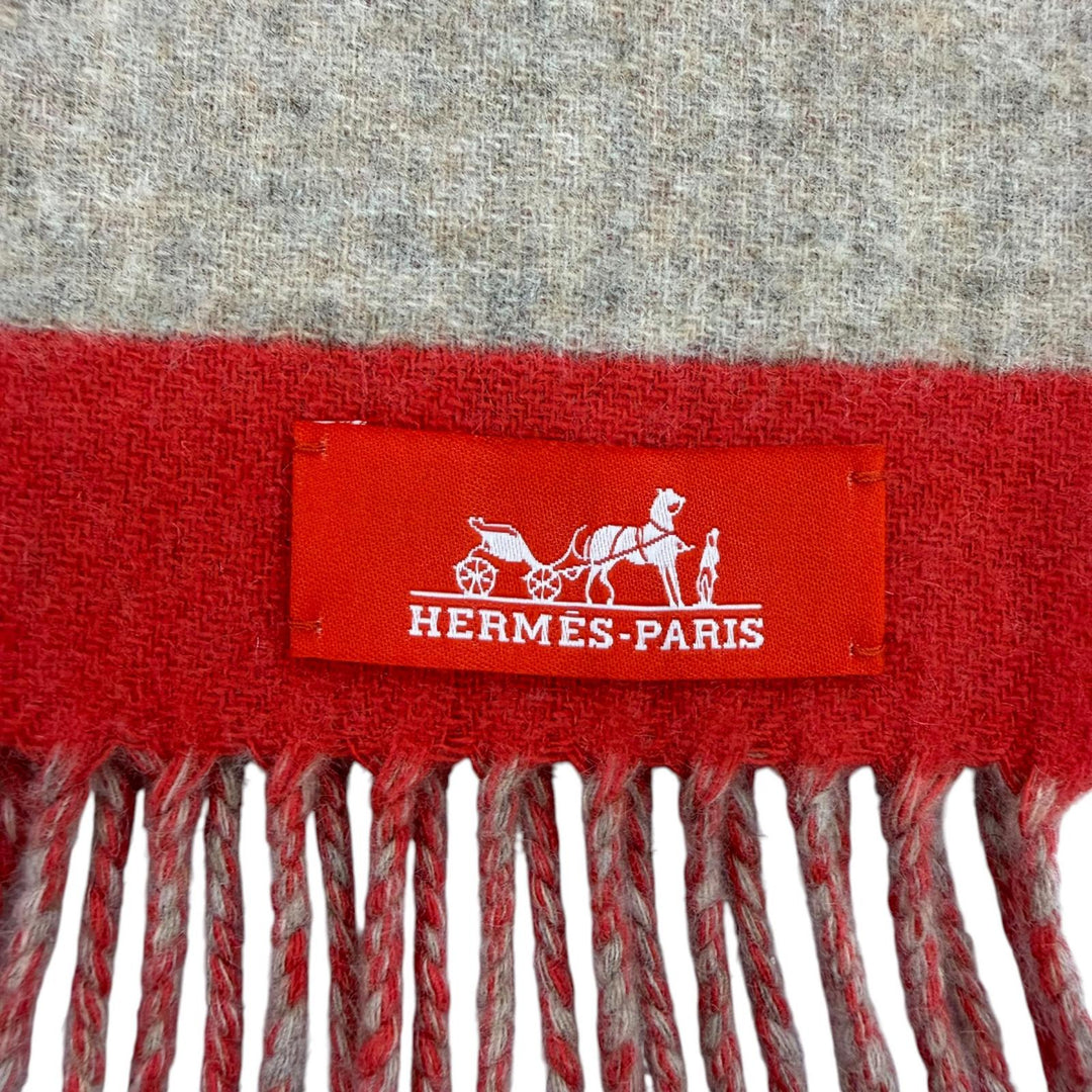 極美品☆HERMES エルメス ラブストーリー マフラー カシミヤ100％ フリンジ付 ホース柄 馬柄 レッド ベージュ レディース 箱付き