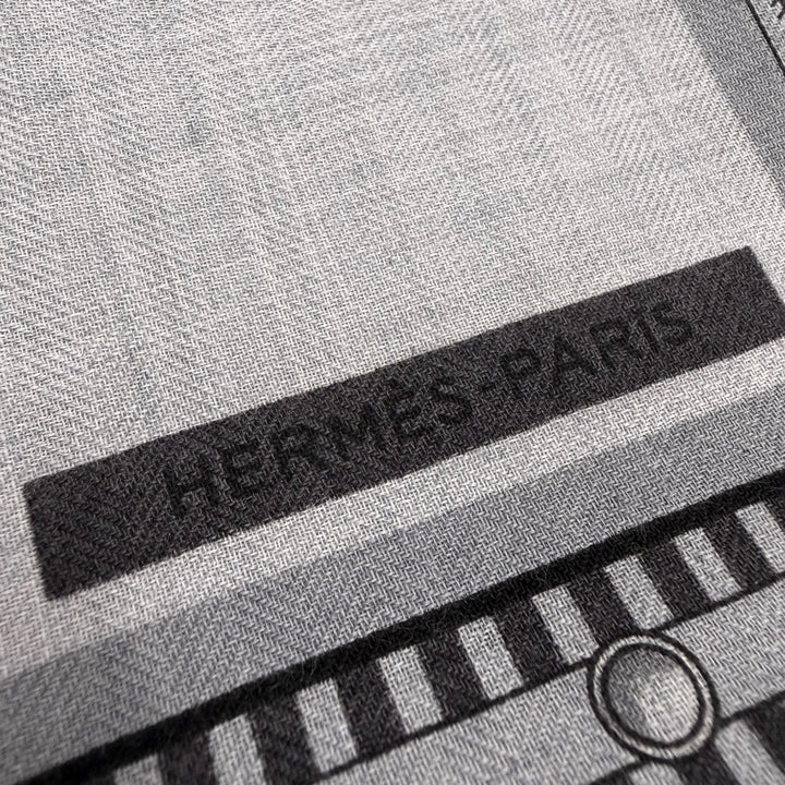 極美品▼HERMES エルメス レクタングル レトル エケストル カシミヤ シルク 現行品 フリンジ ストール ネイビー グレー 定価195800円