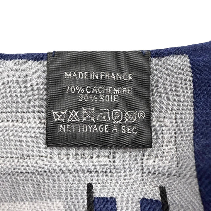 極美品▼HERMES エルメス レクタングル レトル エケストル カシミヤ シルク 現行品 フリンジ ストール ネイビー グレー 定価195800円
