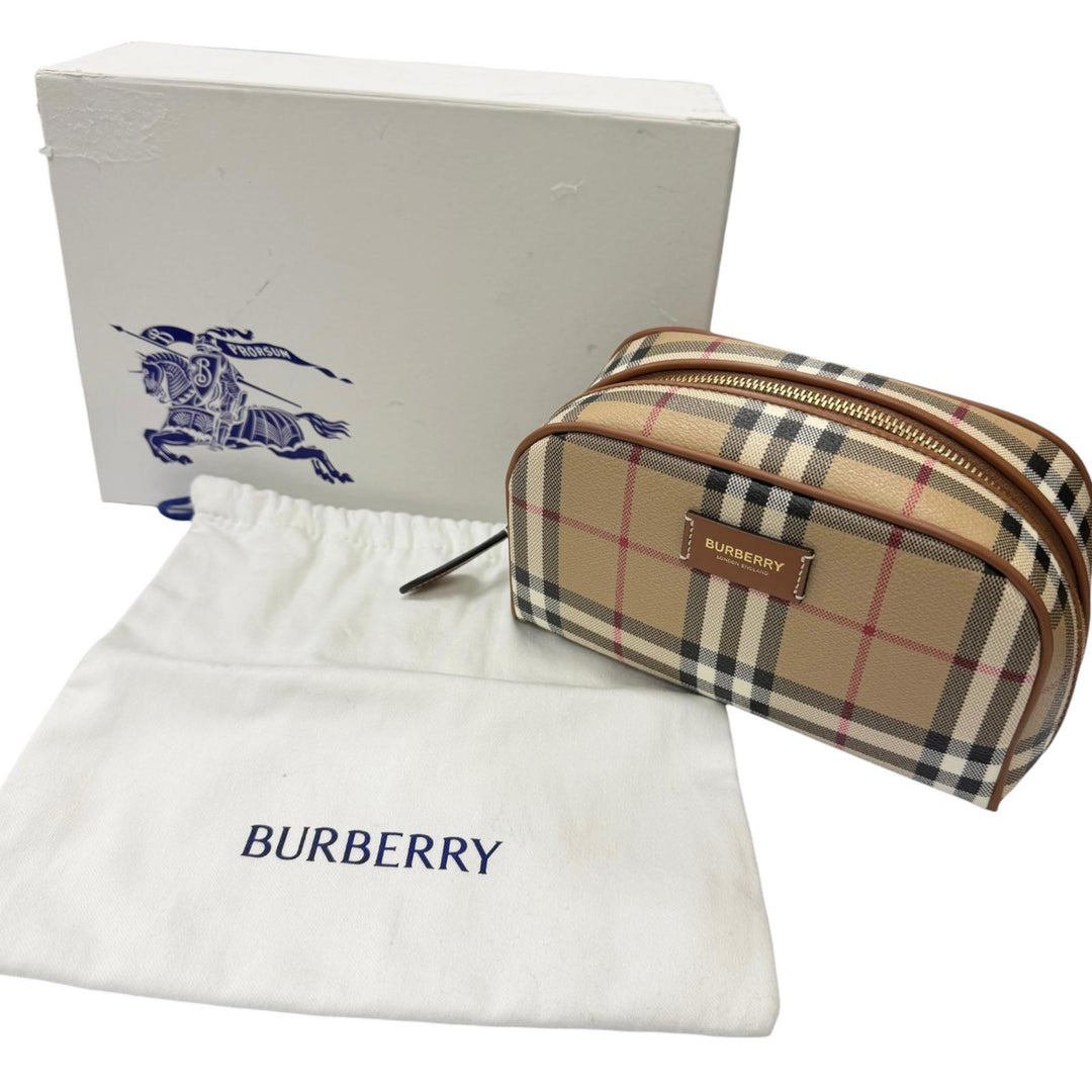 未使用品□BURBERRY バーバリー 8094419 レザー使い ノバチェック アーカイブチェック 化粧ポーチ 小物入れ ベージュ レディース