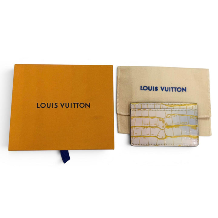 極美品☆LOUIS VUITTON ルイヴィトン N82982 エキゾチック レザー ポルトカルト サーンプル クロコダイル カードケース ゴールド マルチ