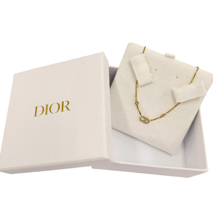 極美品☆Christian Dior クリスチャンディオール Clair D Lune クレア・ディ・ルーン ネックレス CDロゴ ラインストーン ゴールド 箱付き