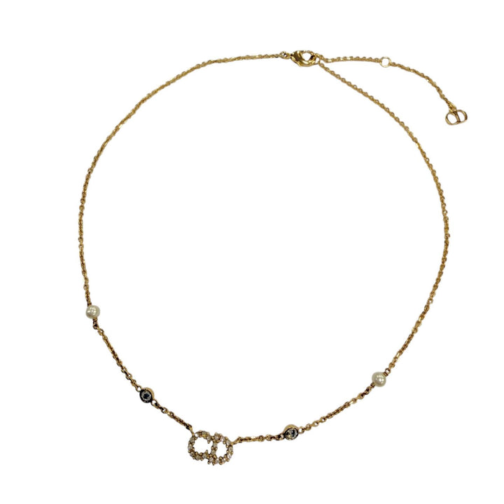 極美品☆Christian Dior クリスチャンディオール Clair D Lune クレア・ディ・ルーン ネックレス CDロゴ ラインストーン ゴールド 箱付き
